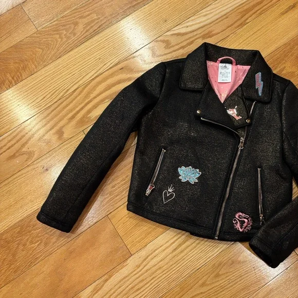 Disney Princess Black Metallic Moto Jacket with pink lining
